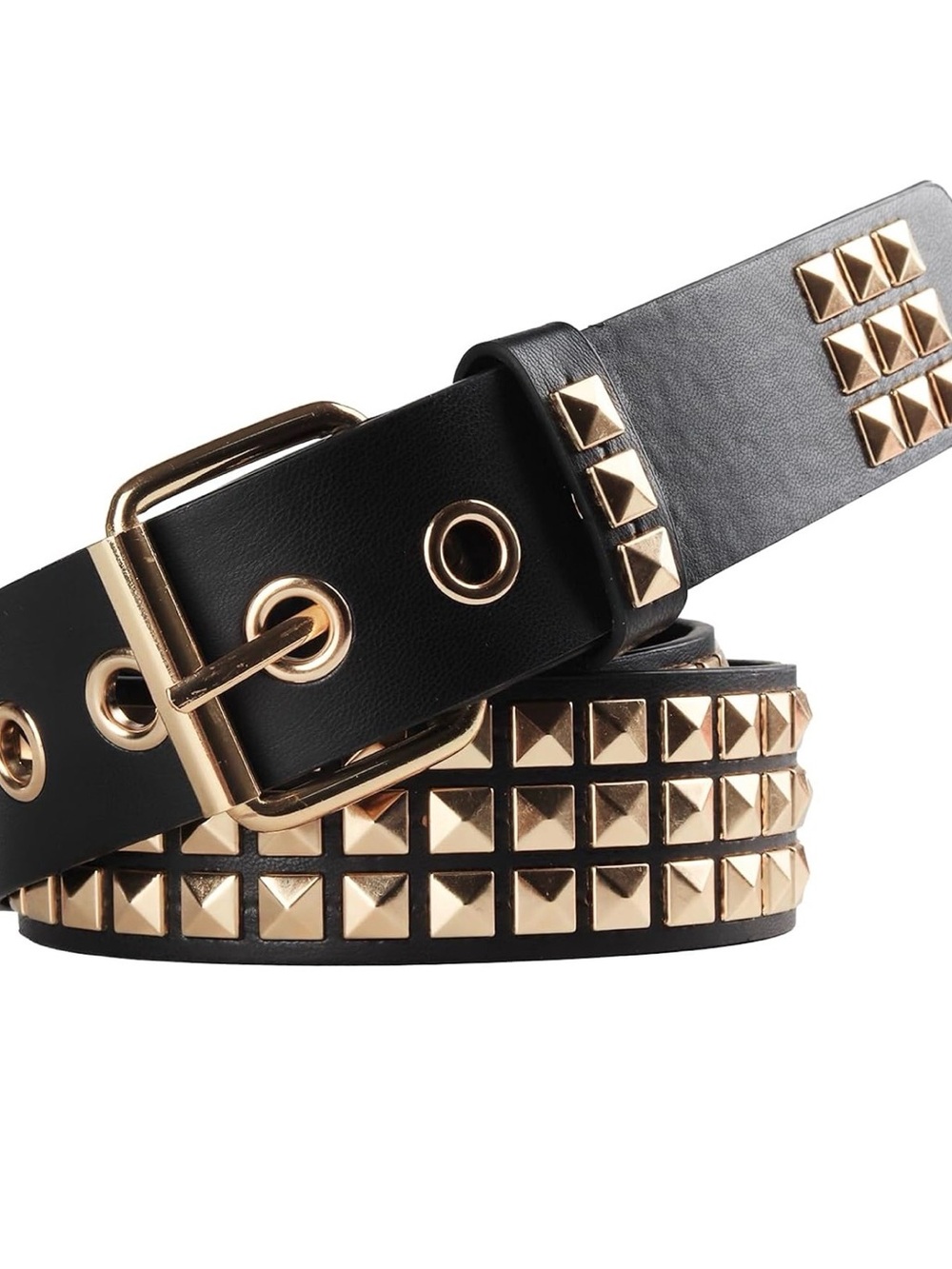 Black Studded Pyramid Belt with Gold Hardware - Women Accessories